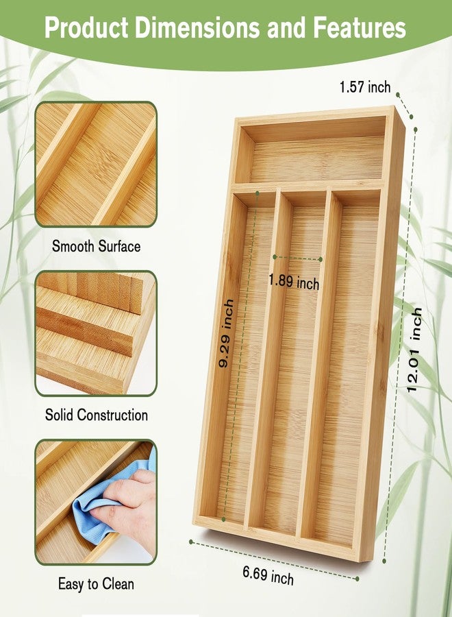 shenee Small Silverware Organizer, Bamboo Drawer Organize, Bamboo Silverware Drawer Organizer, Spoon Flatware Storage with Grooved Drawer Dividers - Image 2